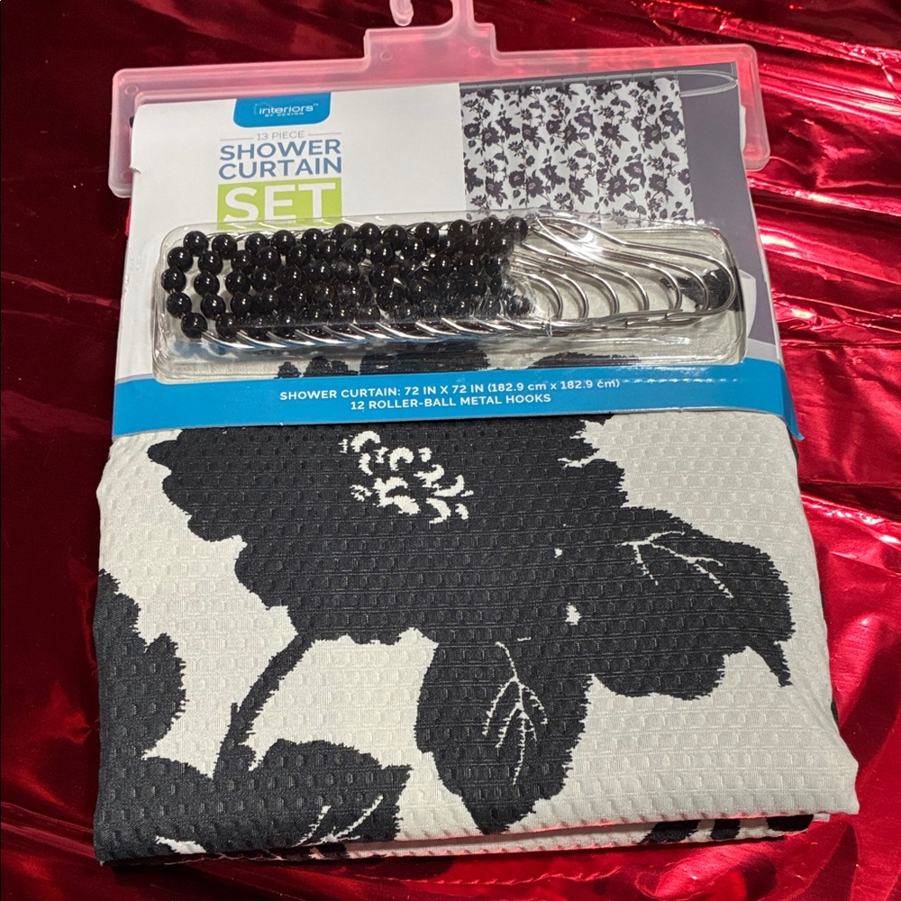 Mainstays Black and White Floral Shower Curtain Set